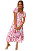 Brush Stroke Printed Smocked Ruffle Tiered Dress